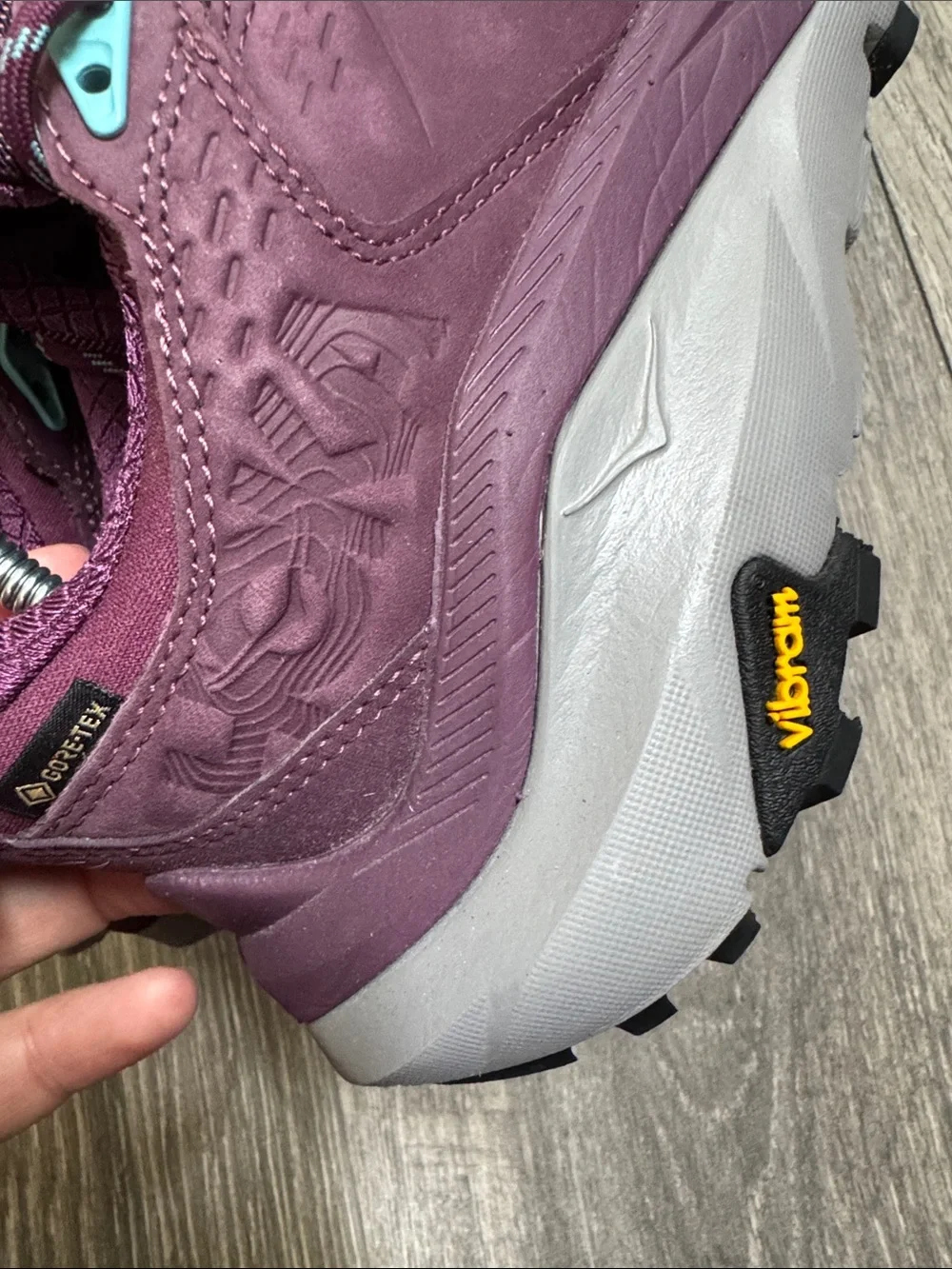 Hoka Kaha2 low GTX Women's Plum Trail Runner with Teal Accents